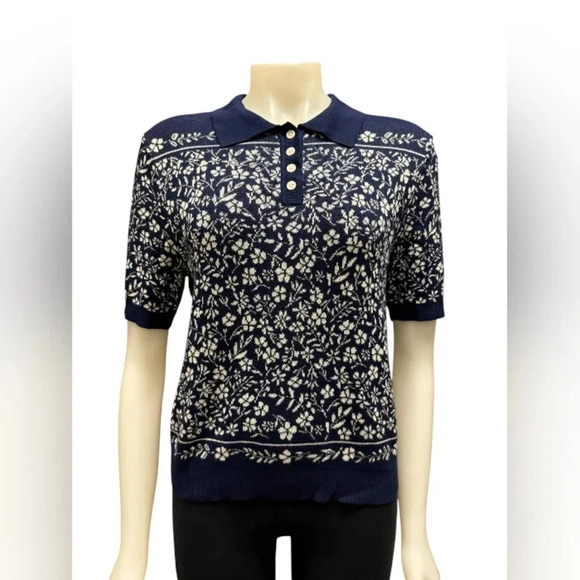 Gemma + Jane NWT Polo Knit Floral Blue/White Size Medium - Picture 1 of 7